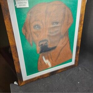 Hand Crafted Labrador Retriever Dog Colored Pencil Drawing Framed 9x11"